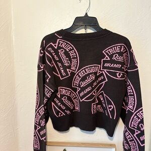 True Religion Black Sweater with Pink Logo Accents